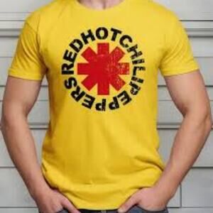 Red Hot Chili Peppers Yellow & Grey Logo Letters Licensed T-Shirt Size Medium